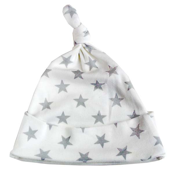 Grey Star Print Knotted Hat, 0-6 months