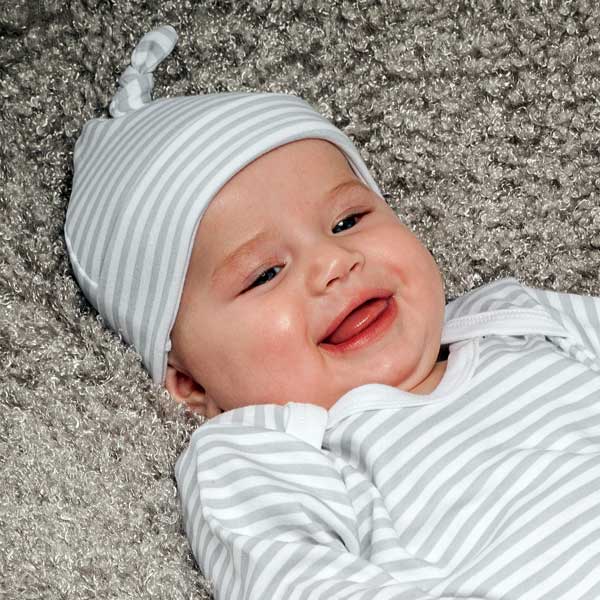 Grey Stripe Print Baby Knotted Hat - Image 2
