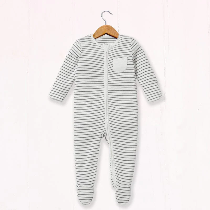 Baby Mori Grey Stripe Sleepsuit