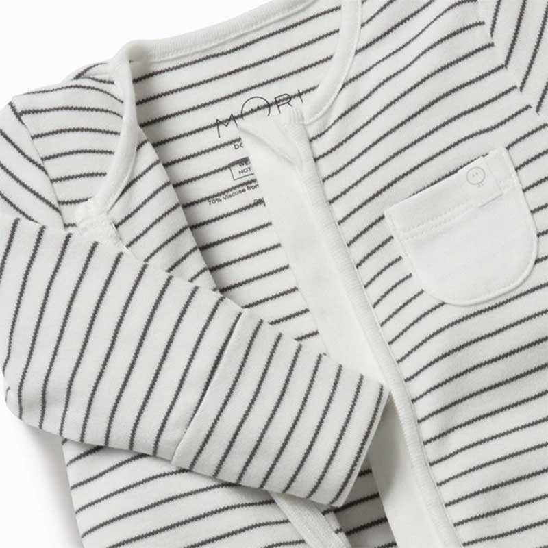 Baby Mori Grey Stripe Sleepsuit - Image 2