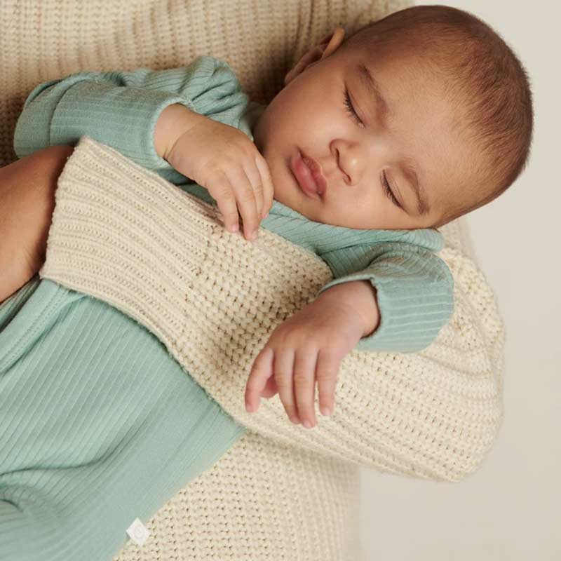 Baby Mori Ribbed Sleepsuit - Mint Green - Image 2
