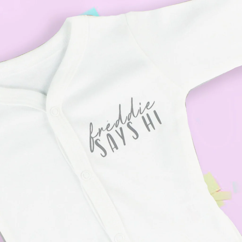 Baby Says Hi White Cardigan - Personalise - Image 2