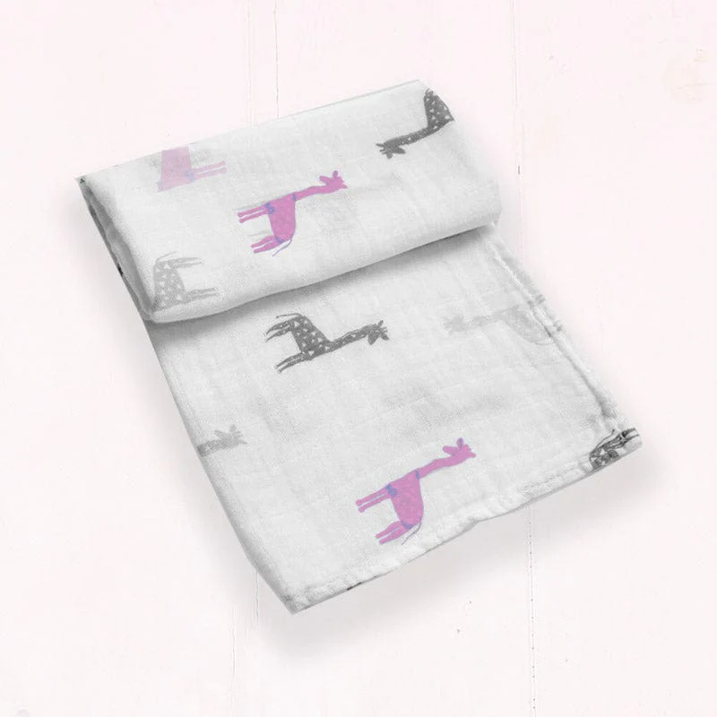 Bamboo Muslin Cloth - Pink Giraffe Print