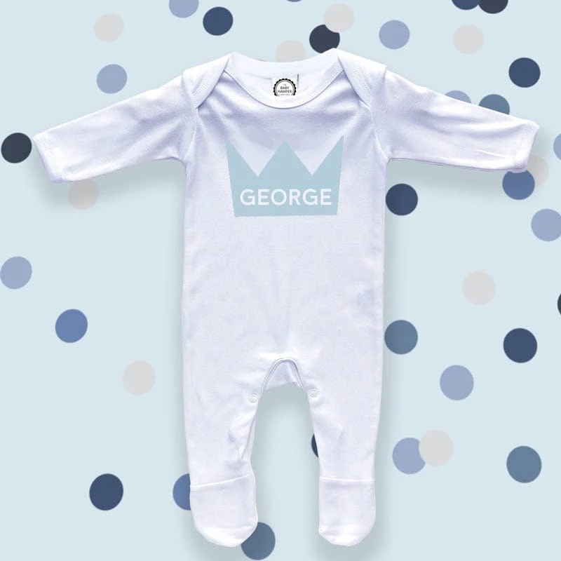 Blue Crown Baby Sleepsuit, 0-3 months - Personalise