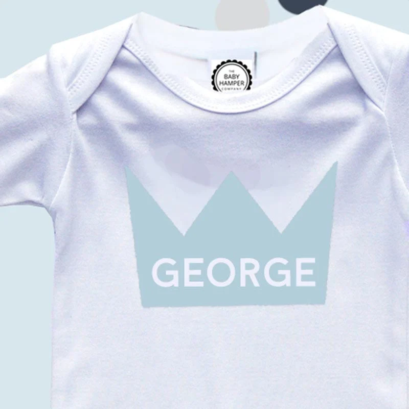 Blue Crown Baby Sleepsuit, 0-3 months - Personalise - Image 2