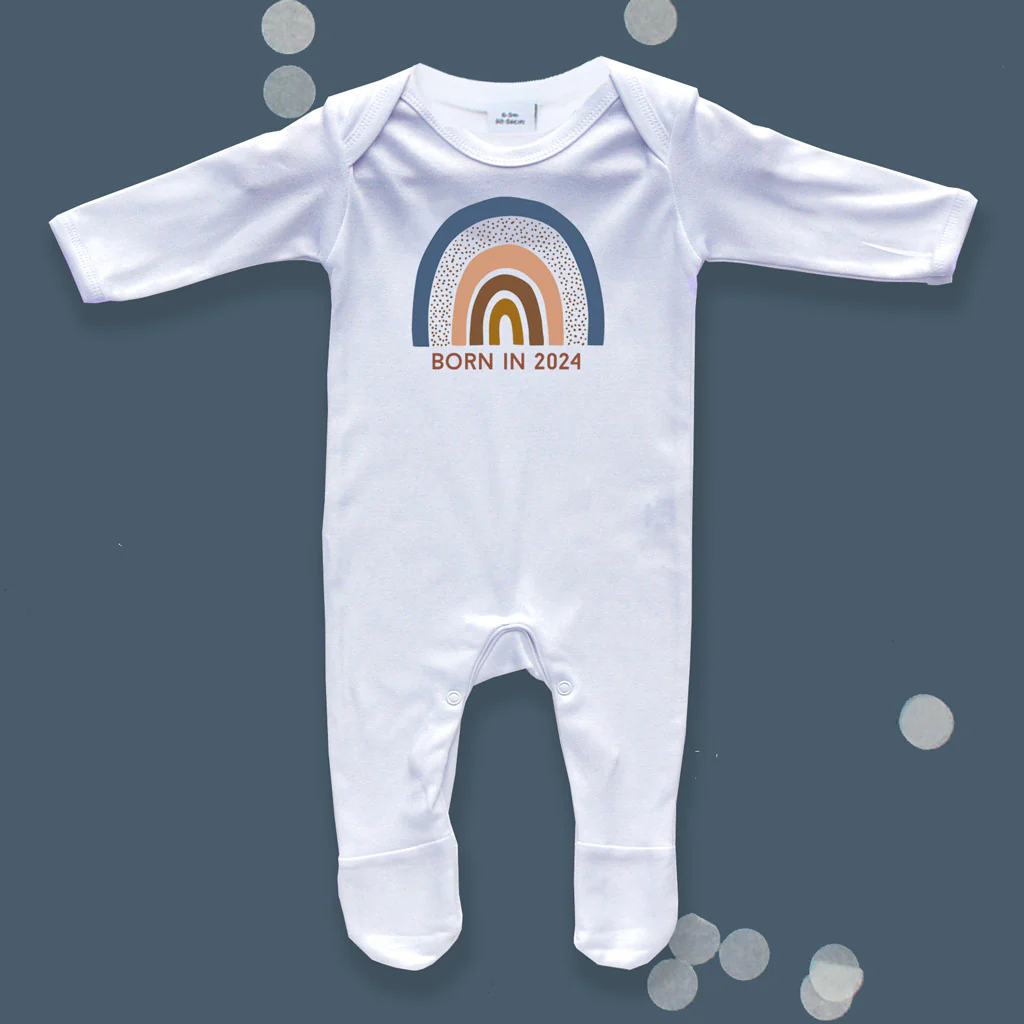 Born In 2024 Boho Rainbow Baby Sleepsuit 0-3 months