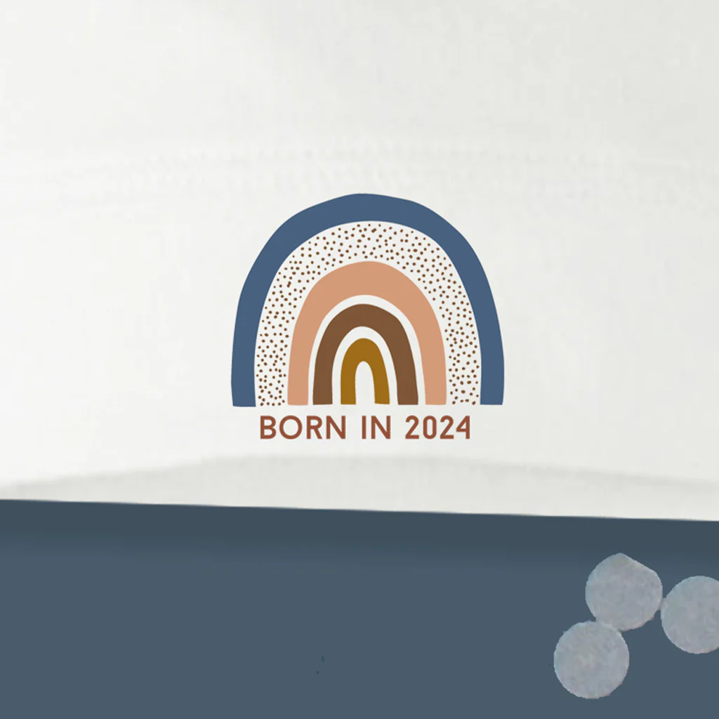 Born In 2024 Boho Rainbow White Knotted Hat 0-6 months - Image 2