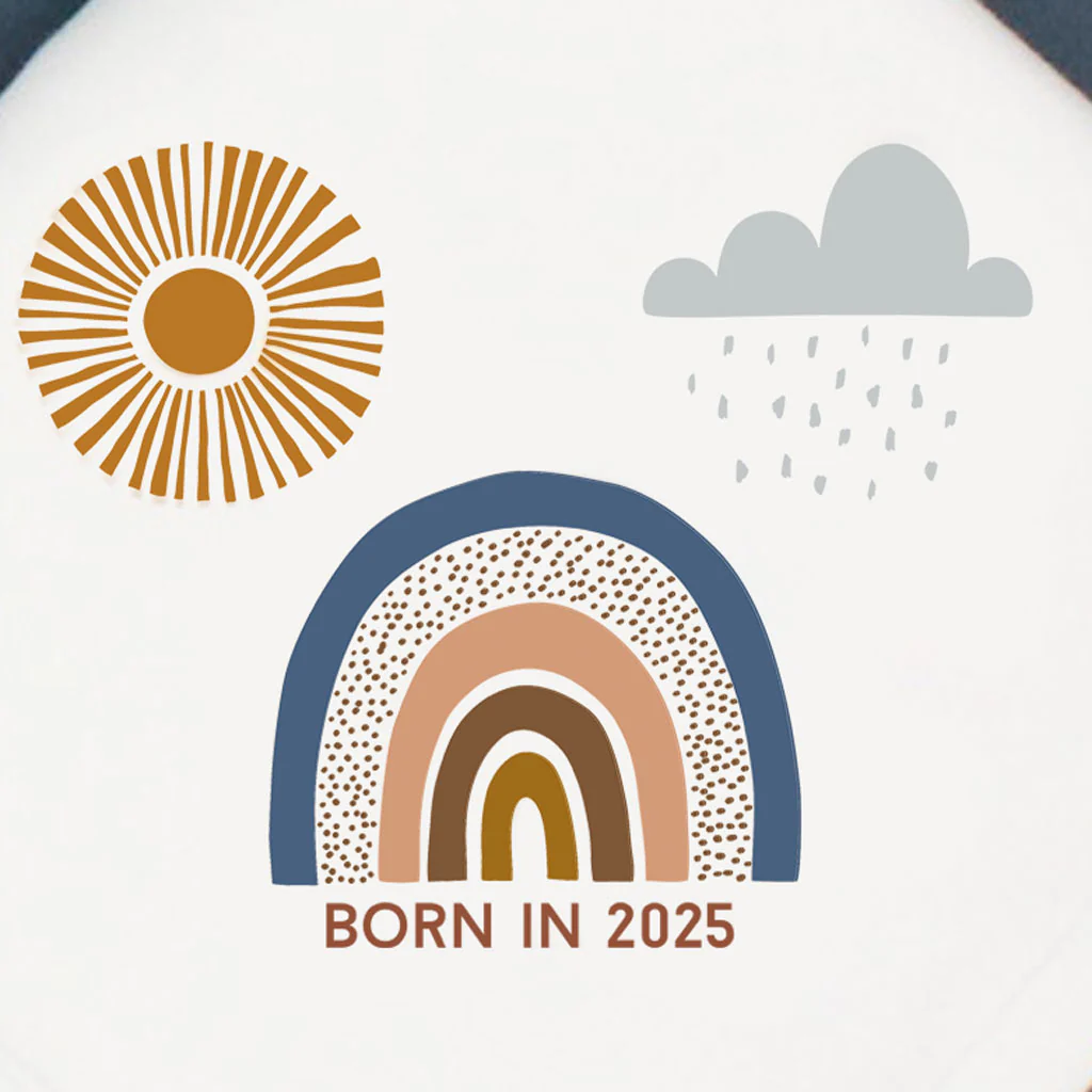 Born In 2025 Boho Rainbow White Cotton Baby Pram Blanket - Image 2