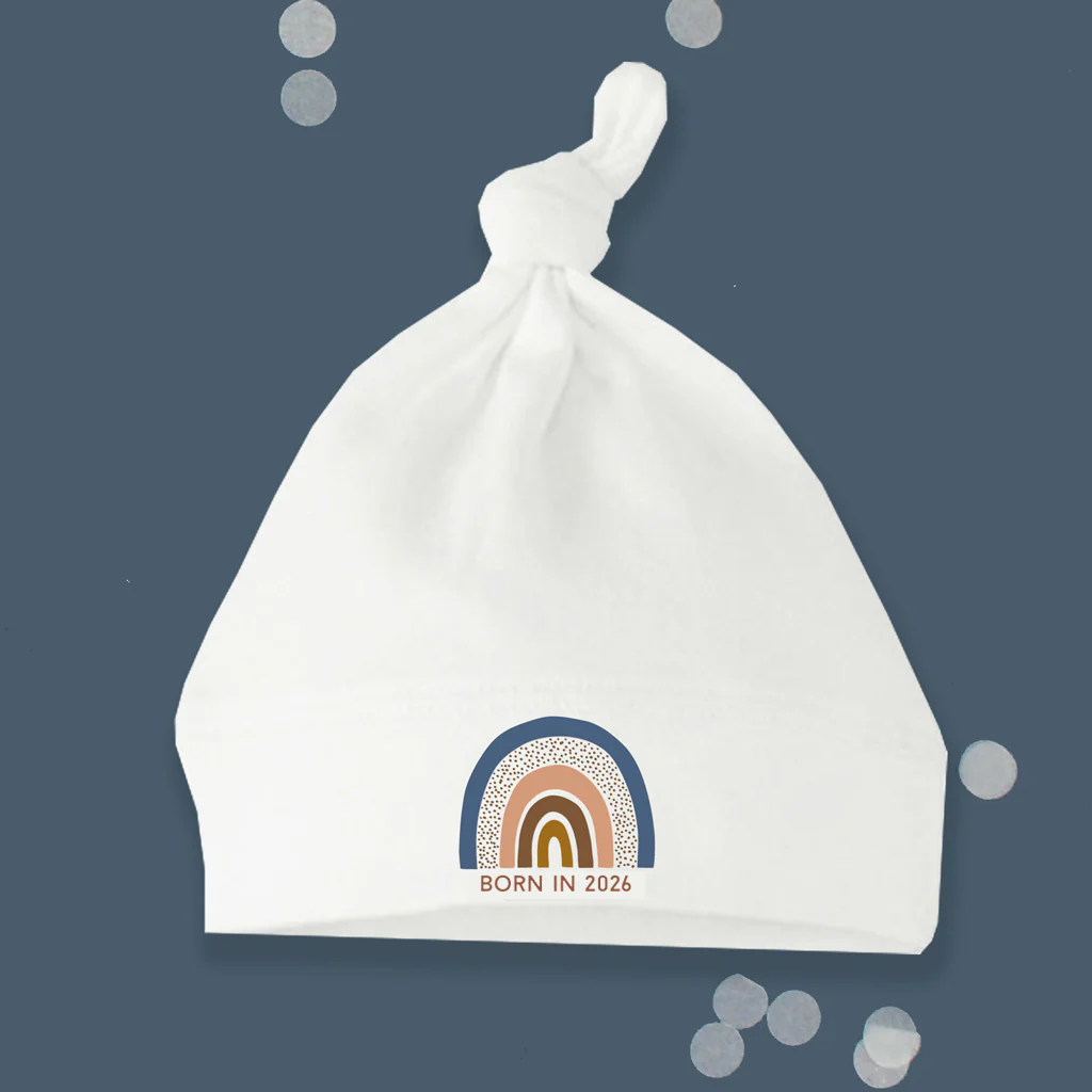 Born In 2026 Boho Rainbow White Knotted Hat 0-6 months
