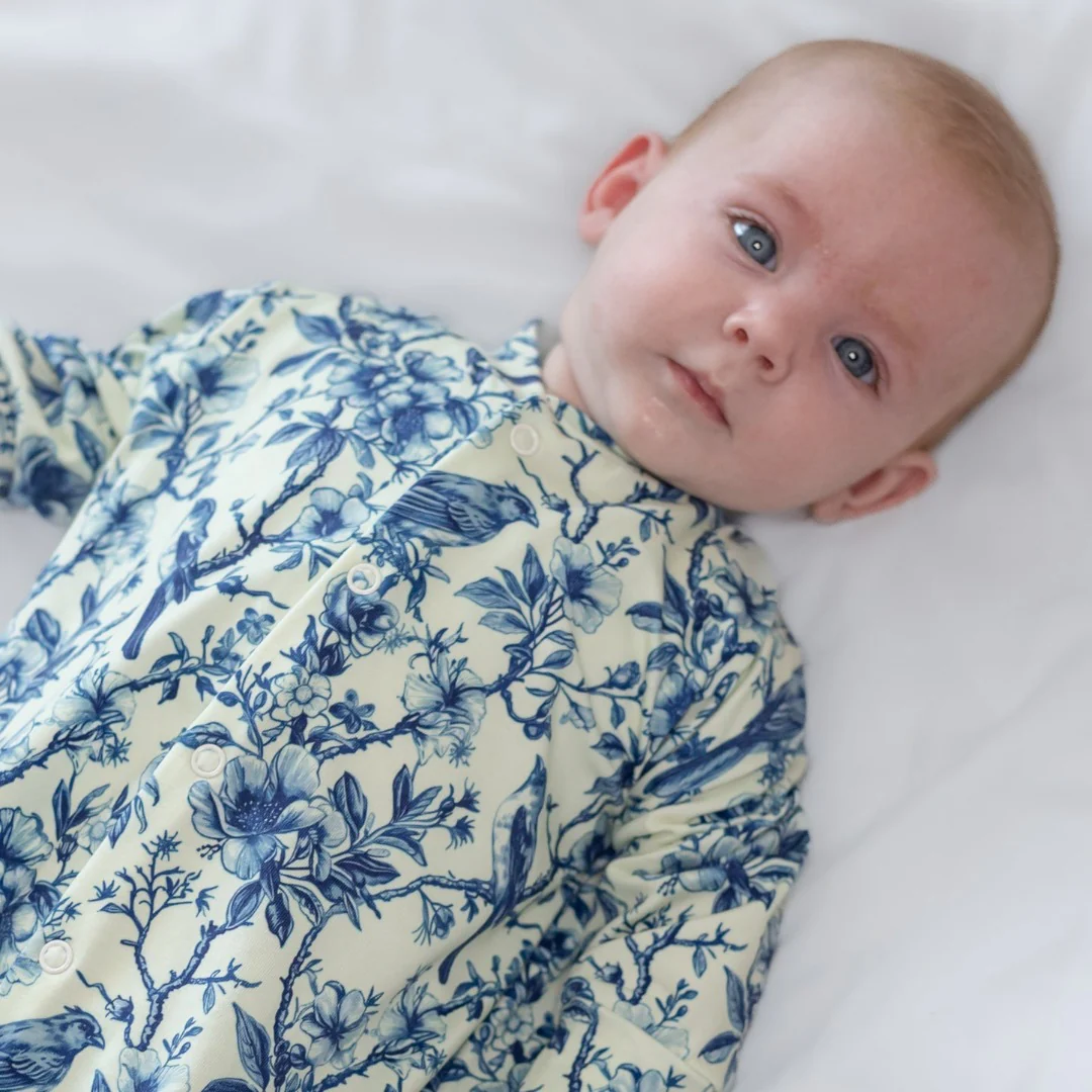 Fred & Noah Blue Floral Print Cotton Sleepsuit
