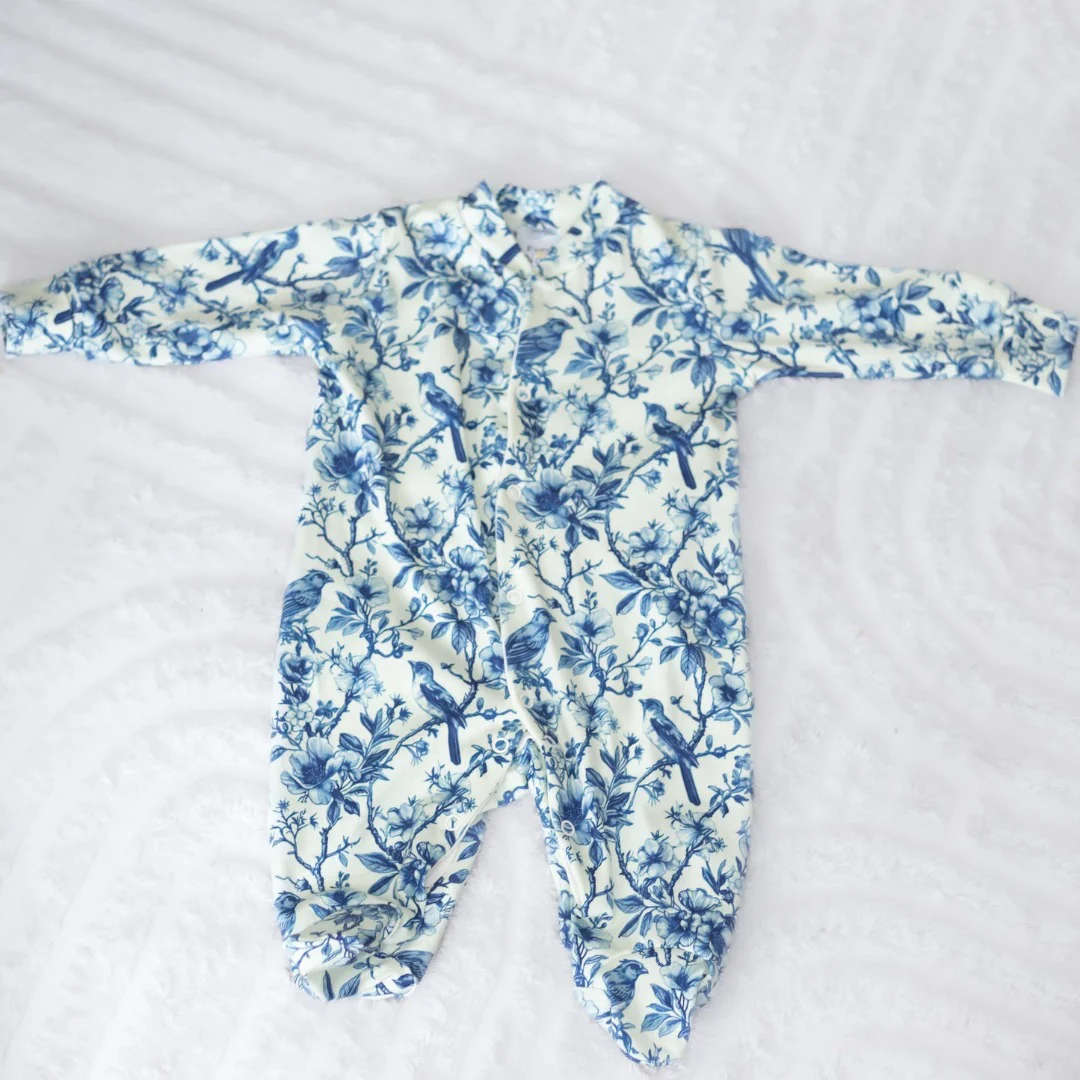 Fred & Noah Blue Floral Print Cotton Sleepsuit - Image 2