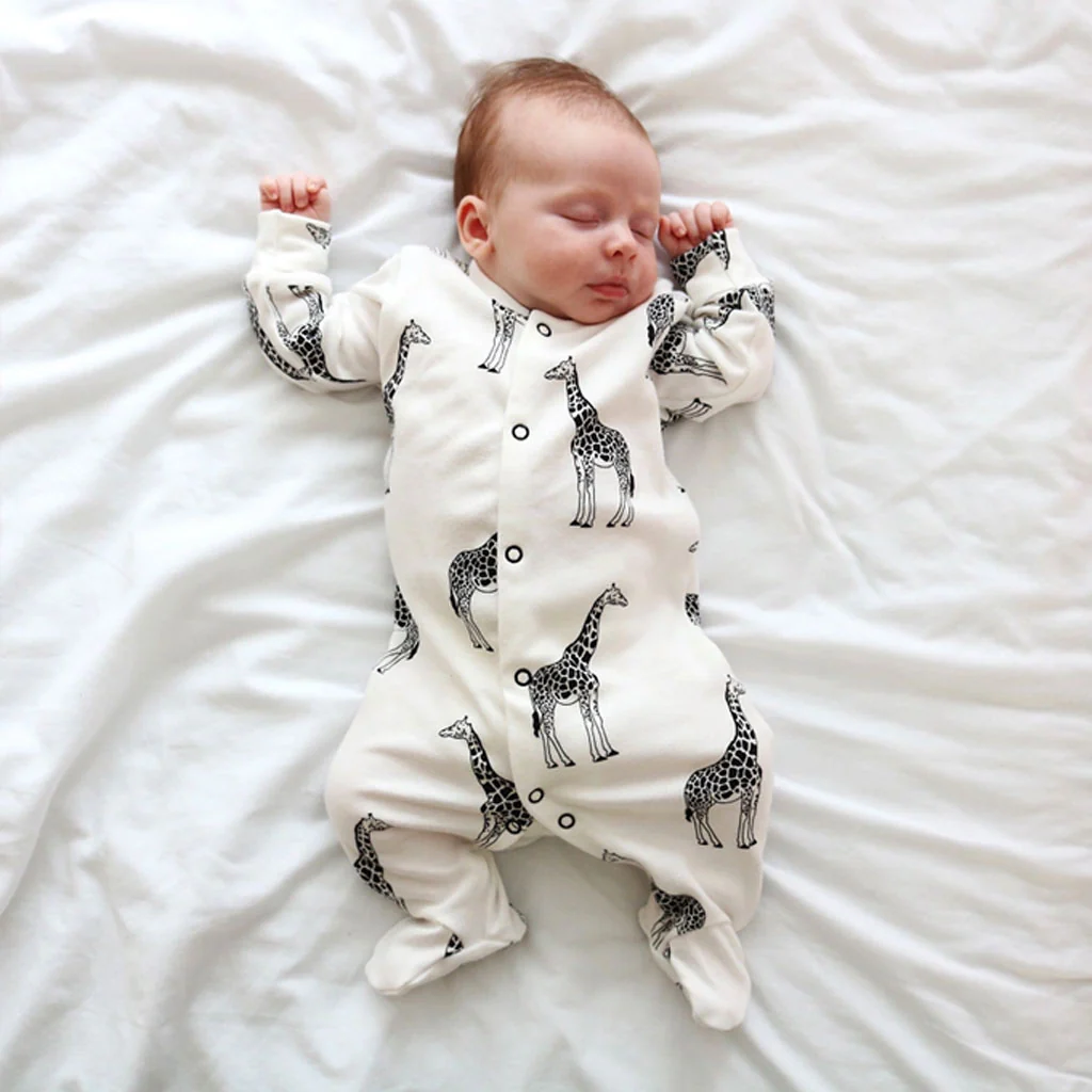 Fred & Noah Giraffe Print Cotton Sleepsuit
