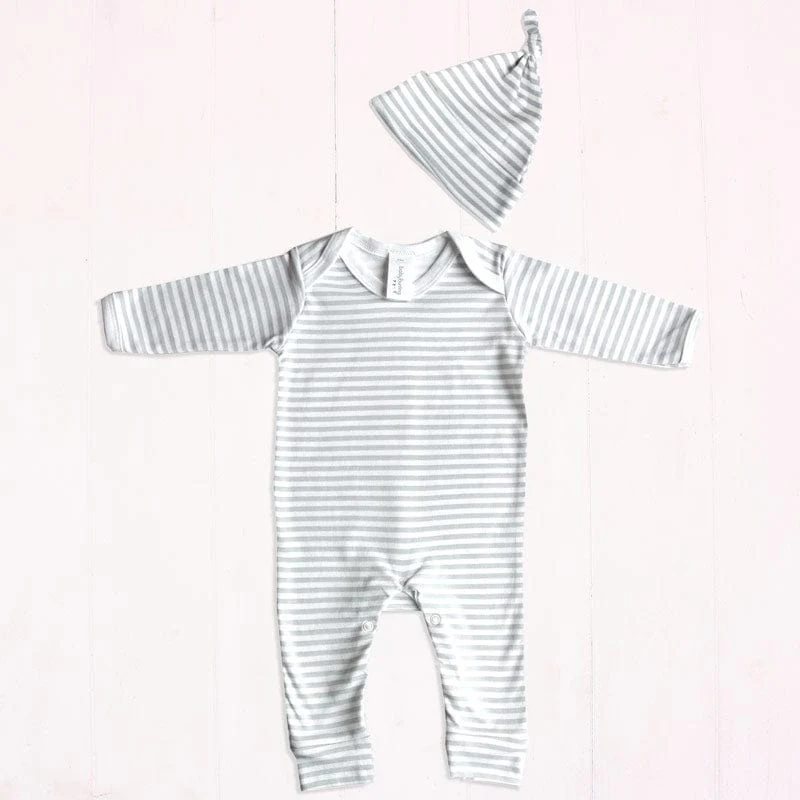 Grey & White Stripe Print Baby Outfit Set