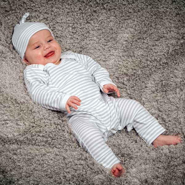 Grey & White Stripe Print Baby Outfit Set - Image 3