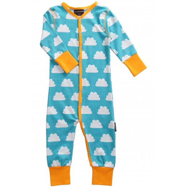 Maxomorra Blue Clouds Baby Romper Suit - Image 2