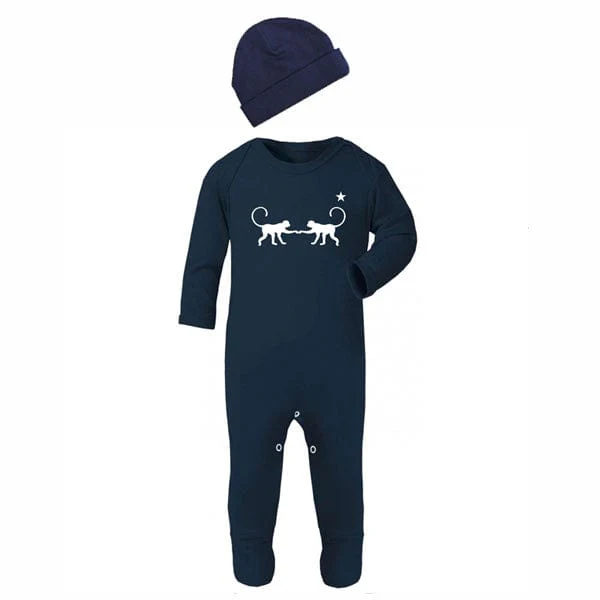 Navy Monkey Print Baby Outfit Set