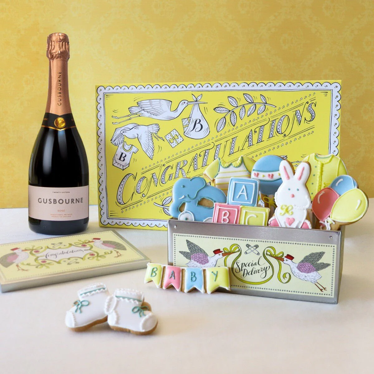 Luxury New Baby Biscuit & Champagne Gift Box by Biscuiteers