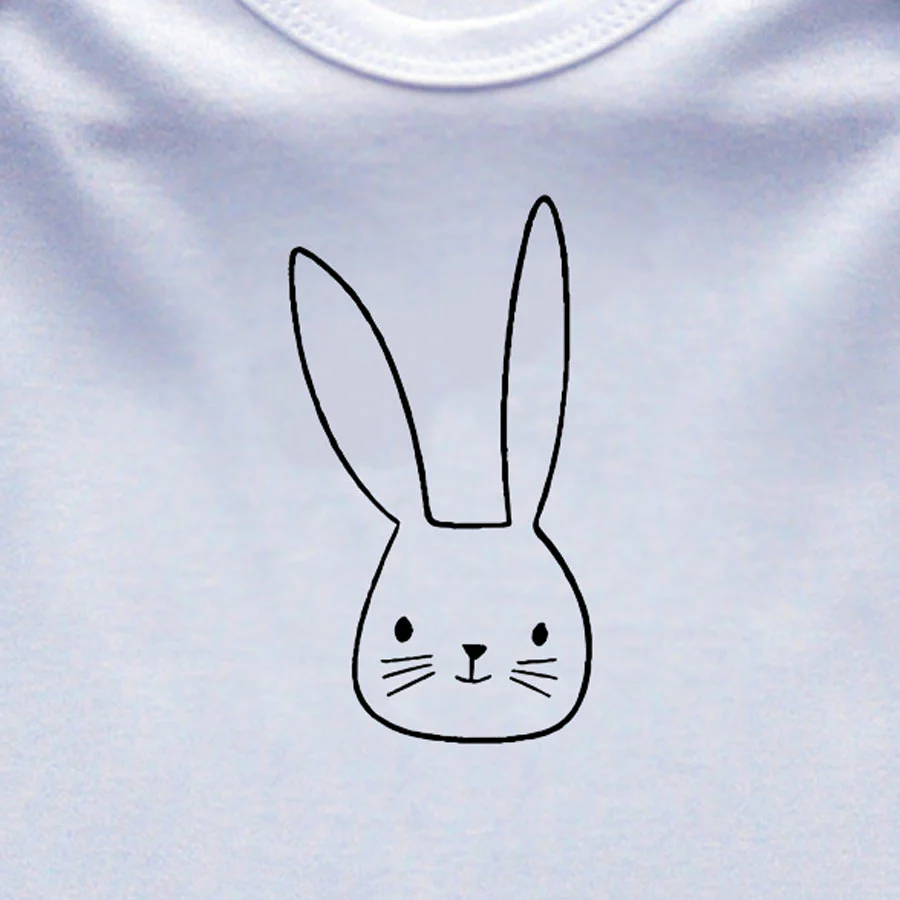 Baby Sleepsuit, White, Bunny Face Print - 0-3 months - Image 2