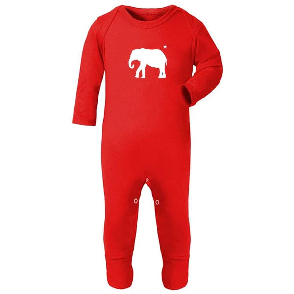 Newborn Playsuit, Red Elephant Print