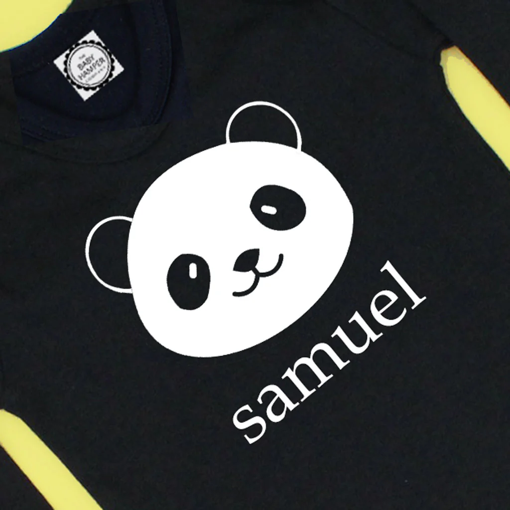 Personalise Panda Black Baby Sleepsuit, 0-3 Months - Image 2