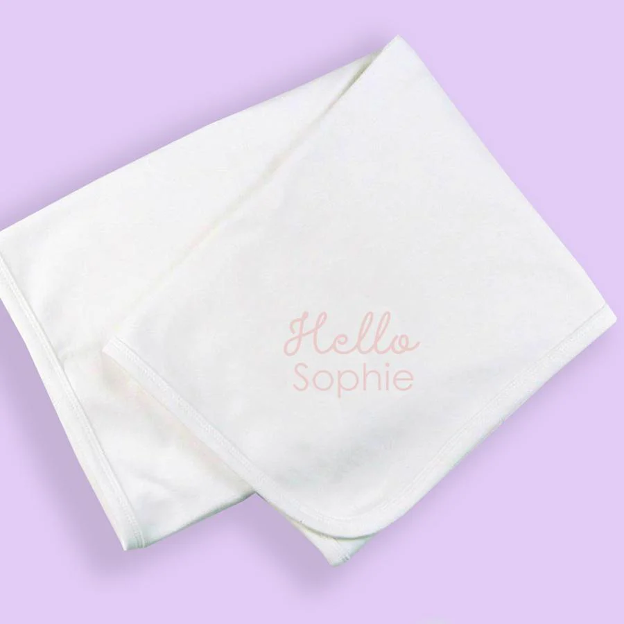 Personalised Baby Blanket White 'Hello Baby'