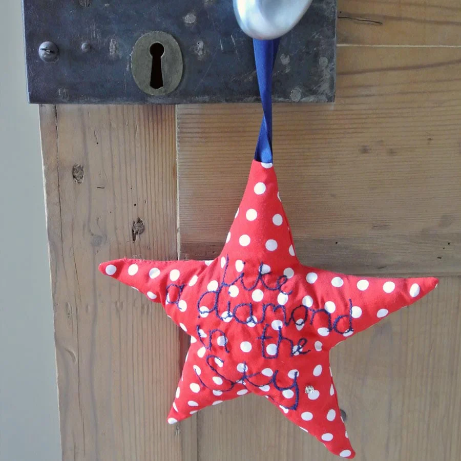 Ratty Tatt Handmade Baby Door Hanger - Red Spotty Star - Image 3