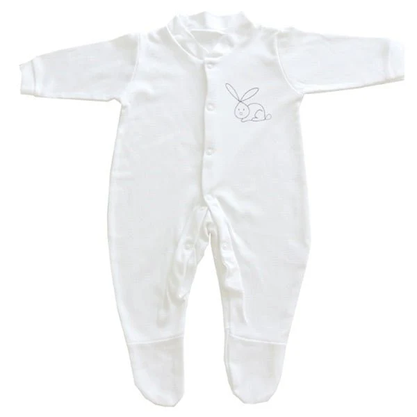 White Rabbit Print Baby Sleepsuit