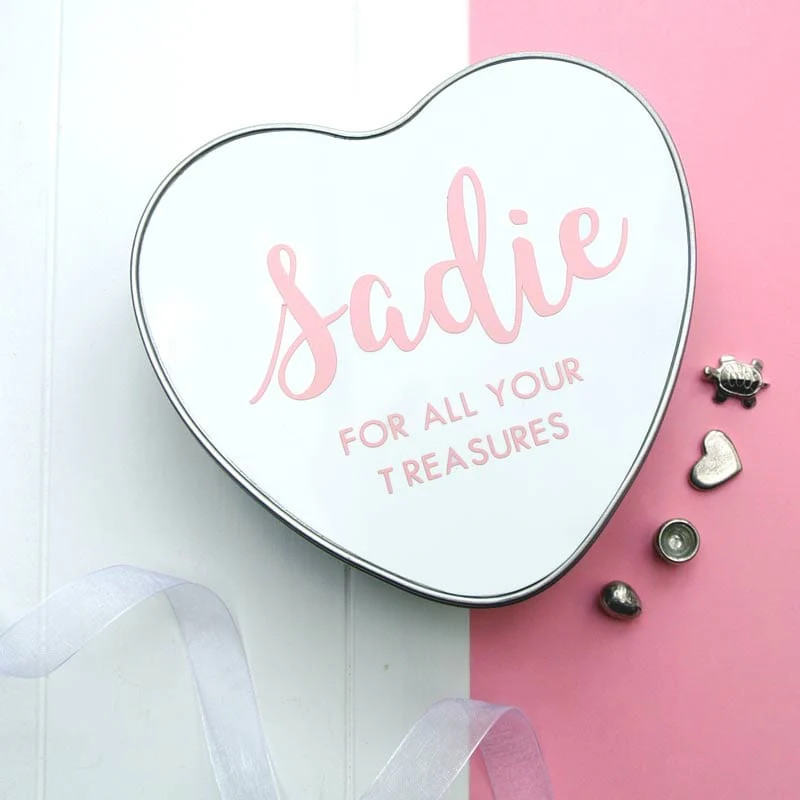 Personalised Baby Heart Keepsake Tin - Pink