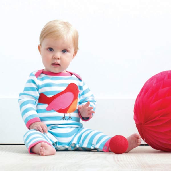 Toby Tiger Bird Applique Stripe Sleepsuit - Image 2