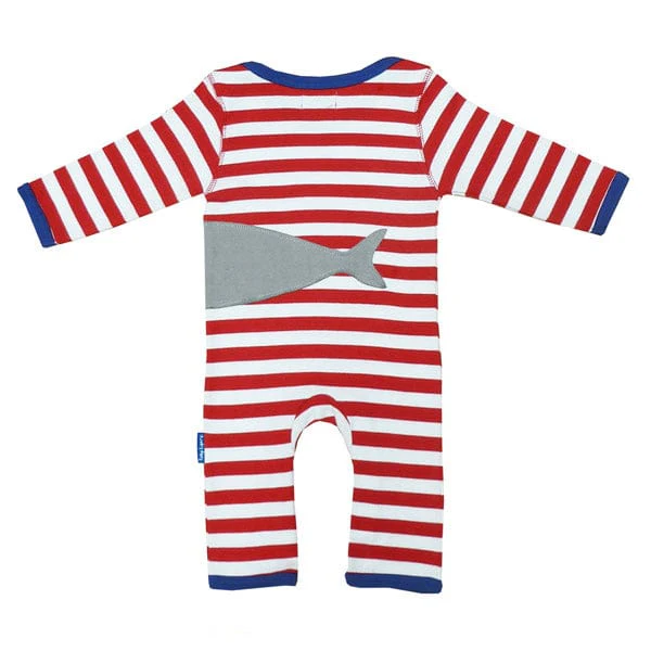 Toby Tiger Boys Applique Stripe Sleepsuit Shark - Image 2