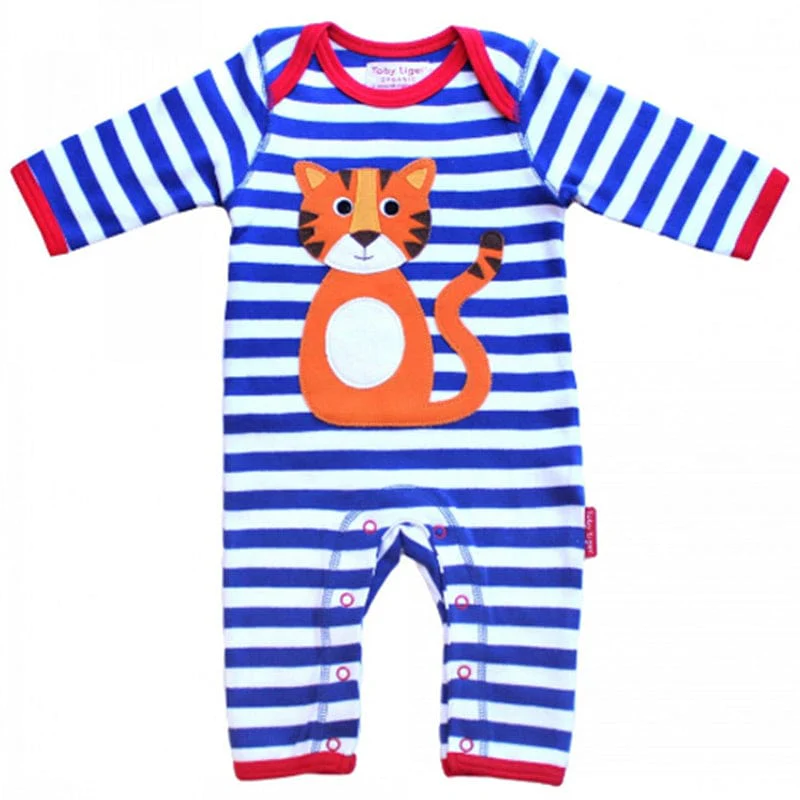 Toby Tiger Boys Tiger Applique Stripe Sleepsuit