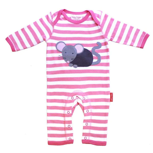 Toby Tiger Girl's Mouse Applique Stripe Rompersuit