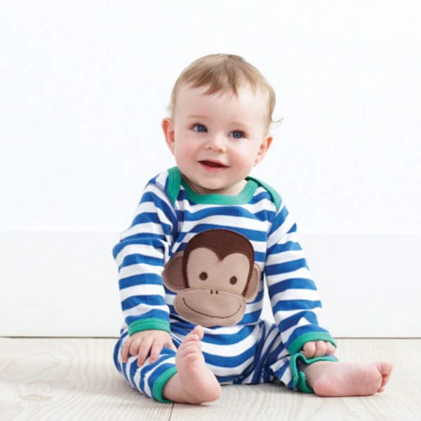 Toby Tiger Monkey Applique Stripe Sleepsuit for Boys
