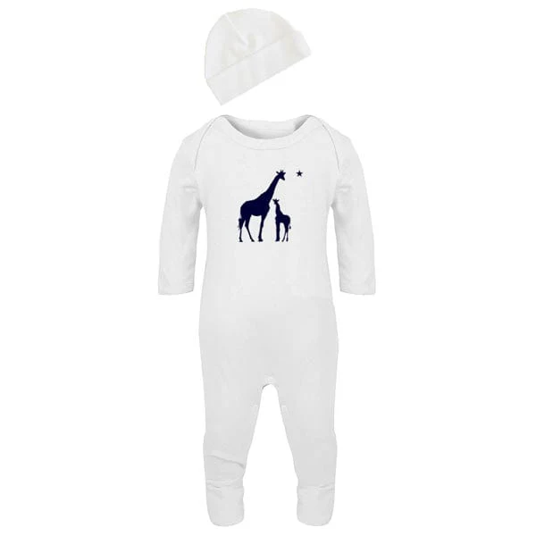 White Newborn Giraffe Print Baby Outfit Set